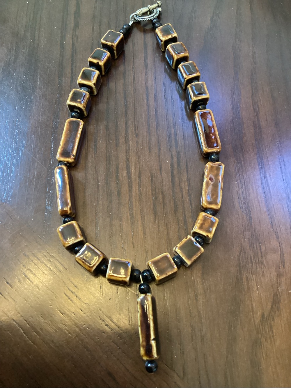 Brown Ceramic Bead Pendant Necklace - Women Jewelry